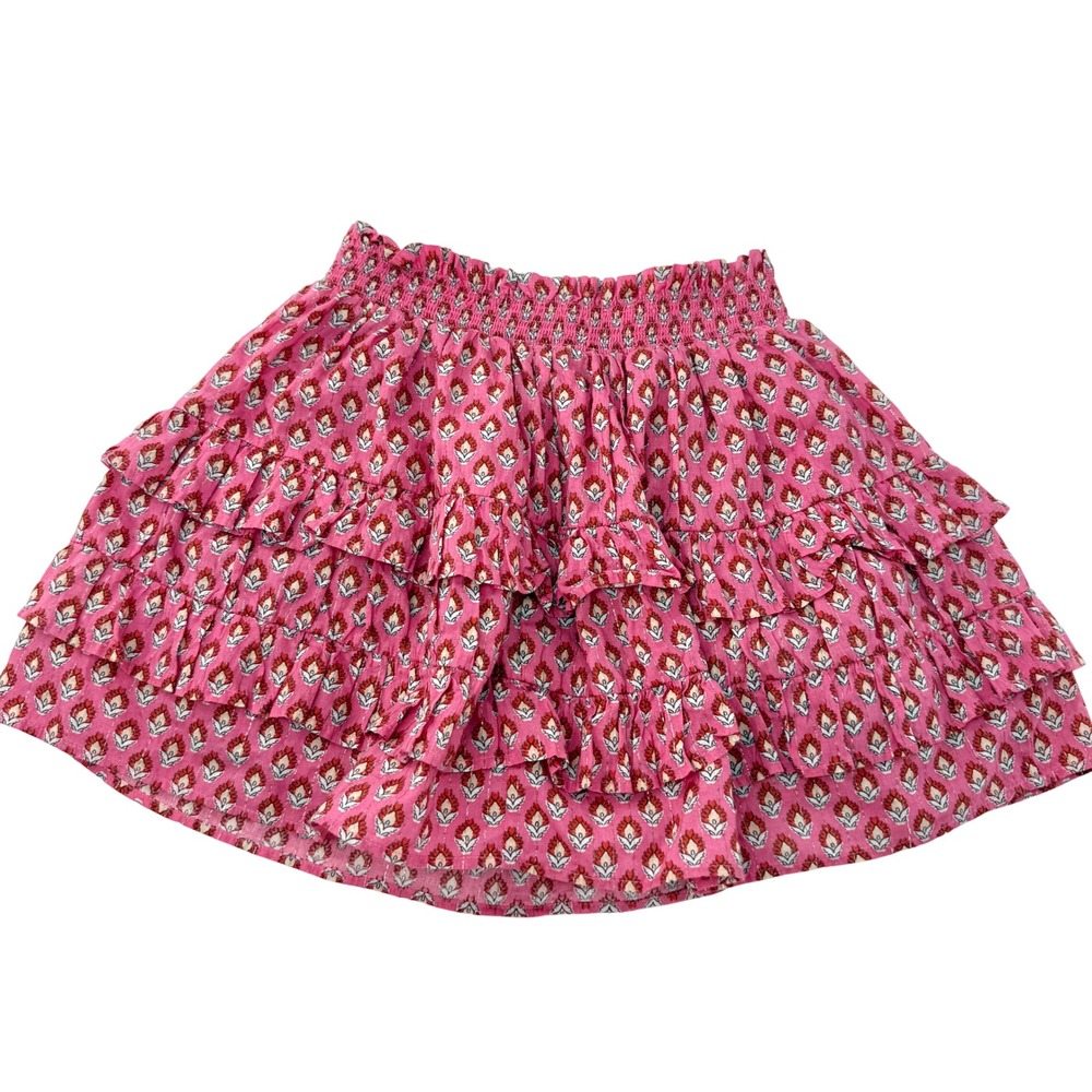 Mini Boden Tiered Ruffle Skirt Skort Kids 9-10Y Pink Floral Smocked Metallic